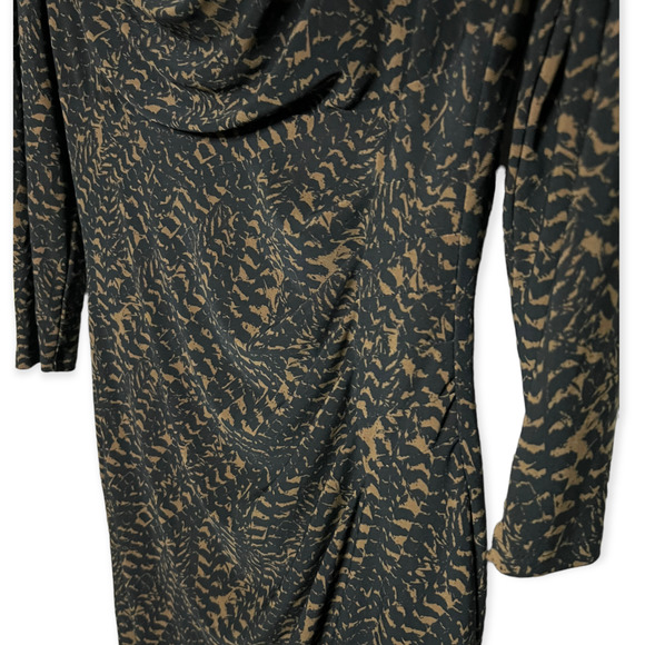 Lauren Ralph Lauren Women's Black & Brown Print Cowl Neck Ruched Side Dress Sz 8 - Picture 6 of 11
